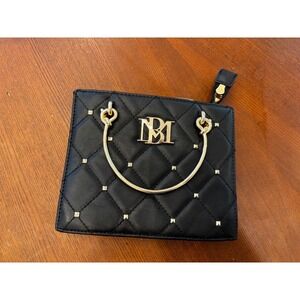 Badgley Mischka Handbag Small Black Quilted Studded Metal Ring Old Hollywood